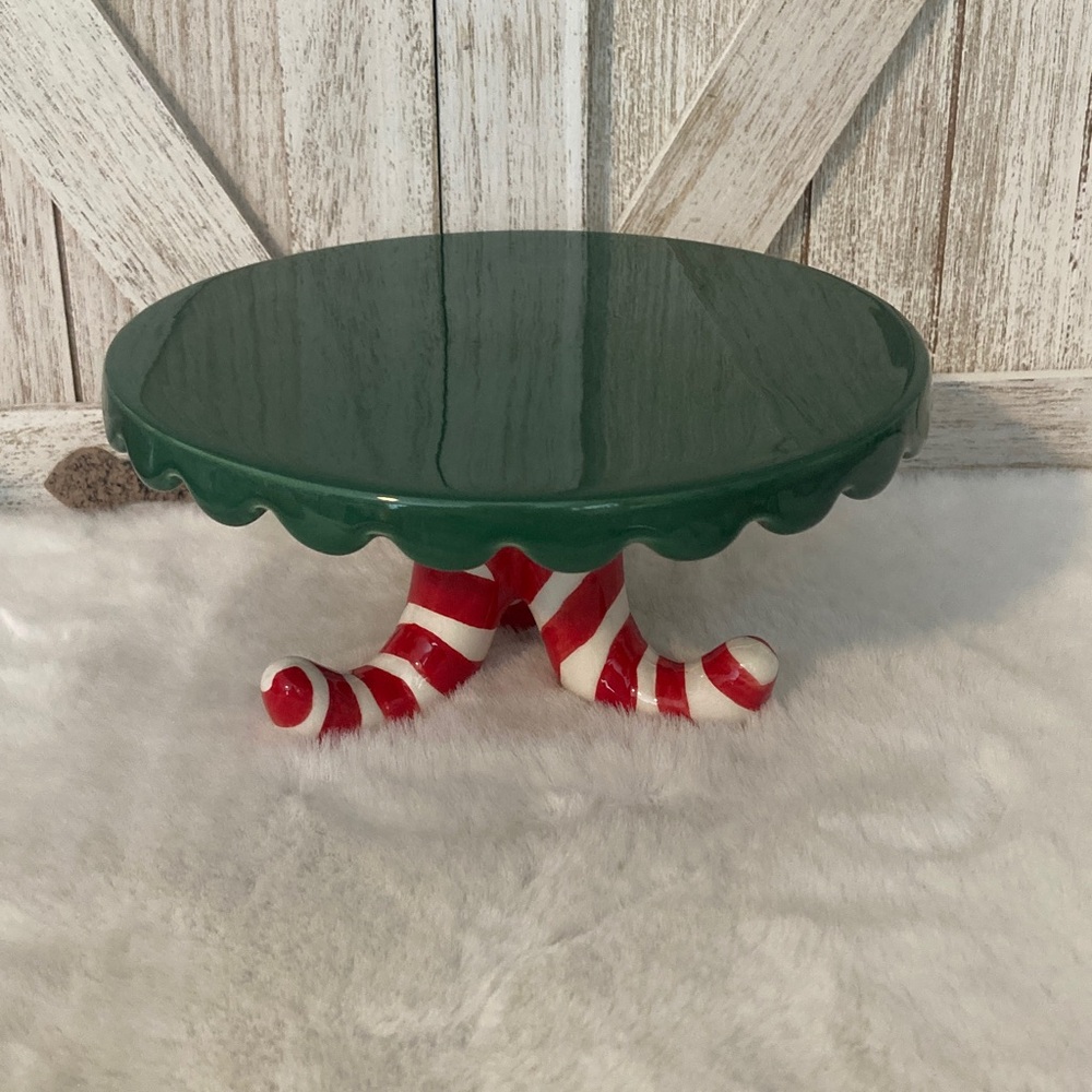 Target BP Christmas Festive Green Cake Stand with Red and White Striped Elf Base